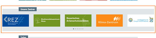 Im Bereich 'Unsere Zentren' kann man selbst mit Pfeilen durchwechseln.